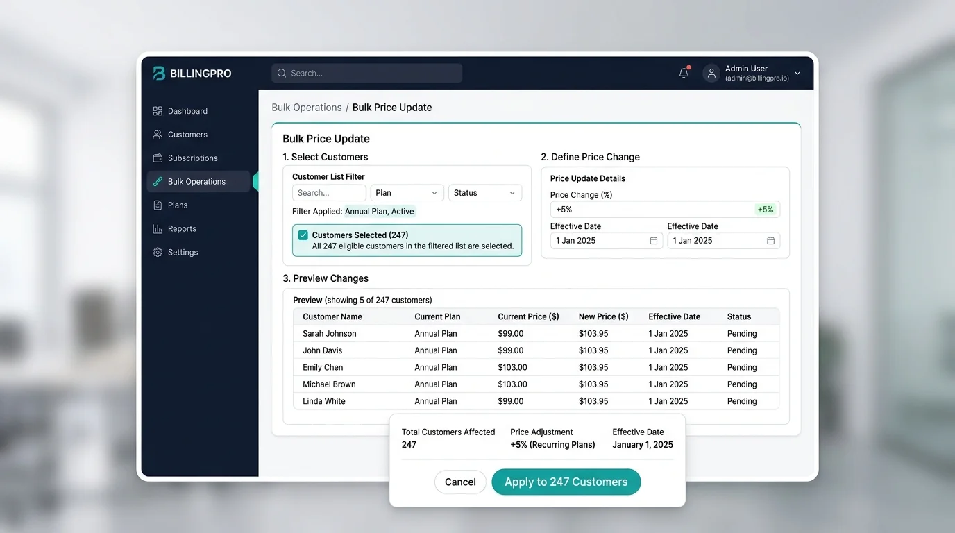 Bulk operations for recurring charges
