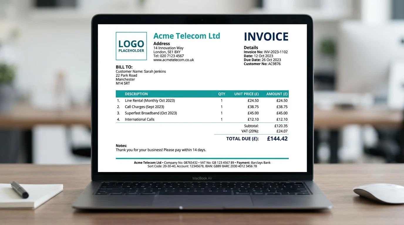 Custom branded invoice template